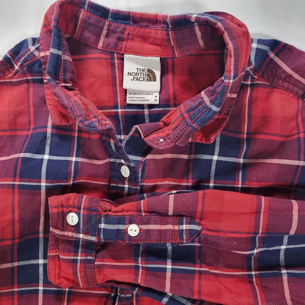 The North Face Women's Medium Red Blue Plaid Long Sleeve Button Up Shirt